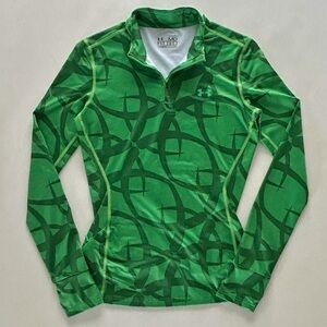 Under Armour Green Abstract 1/4 Zip Pullover Fleece Lined With Thumbholes Size M
